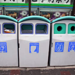 Trash and recycling bins